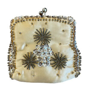 Vintage 1960s Change Purse Carousel Gold with Beading Lining Gold Clasp